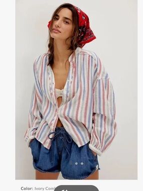 We The Free Oversized Cotton Striped Button-Up Shirt